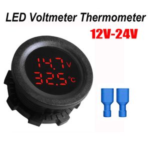 Novo carro redondo voltímetro de temperatura 12-24v medidor de tensão automática display medição digital para carro motocicleta barco termômetro