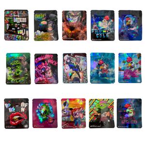 wholesale Holographic Laser Plastic Mylar Bags 3.5g Heat Seal Resealable Packing 3.5 Die Cut Zipper Pouch