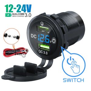 Ny QC 3.0 Dual USB Charger Socket 12V/24V 4.2A Dual USB Outlet Waterproof Charger Socket Touch Switch Motorcykelbil Båt Marin
