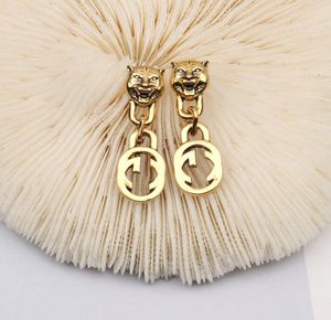 Retro Tiger Head 18K Gold Plated Luxury Brand Designers G Letters Stud Clip Chain Geometric Famous Women Crystal Rhinestone Pearl 7278264