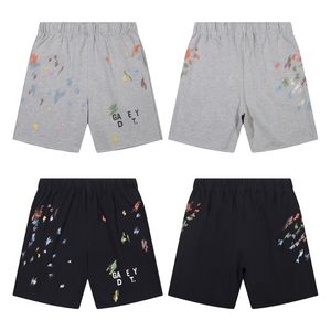 GaLLLL new hand-painted splash-ink to do old basic letters Slogan printed shorts cotton casual pants American High street quarter pants black light greyS-XL