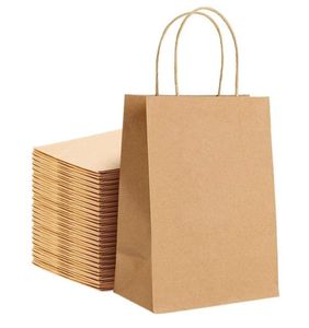 Envoltório de presente sacos de papel kraft 25pcs 59x314x82 polegadas pequeno com alças festa compras marrom varejo6295834