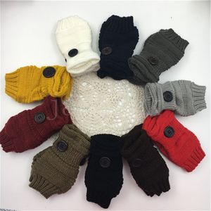 Button wool gloves warm hands couples typing and playing with mobile phone arm sleeve knitting half finger half finger glove DF332