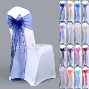 Sashes 25pcs Sheer Organza Chair Sashes Bow Cover Band Bridal Shower Chare Design Wedding Party Banquet Decoration 231208