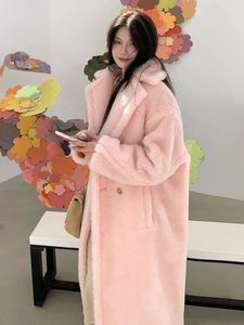 Women's Fur Faux Fur Women Winter Longer Faux Fur Warm Coat Vintage Long Sleeve Female Thick Teddy Bear Coat Casual Loose Oversize Pink Outwears 231208