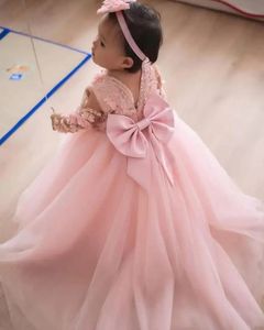 女の子のドレスbow bow bow beaded 3dapplique Tulle Princess Party Gowns Long Sleeves Page Page 231208で素敵な赤ちゃんの花