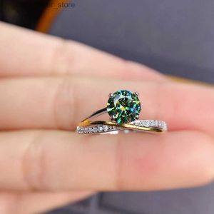 With Side Stones Silver 925 Original 1 Diamond Test Past Brilliant Cut Green Moissanite Forever Wedding Ring Real Gemstone Jewelry YQ231209