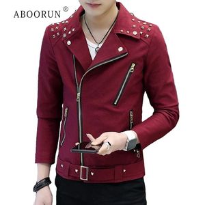 Jaquetas masculinas ABOORUN Punk Rebites Biker Denim Jaqueta Masculina Moda Zíperes Slim Fit Casaco para Juventude 231208