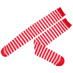 Women Socks Christmas Stockings Red White Striped Over Knee Thigh High Stockingks Party Supplies For Girls