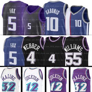 Men De'Aaron Fox Sacramentos King Basketball Jerseys Domantas Sabonis Chris Jason Webber Williams Retro Black jerseys John Karl Stockton Malone