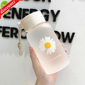 Upgrade 500ml Plastic Straw Cup Cute Daisy Flower Bear Cup Transparent Water Bottles Cartoon Drinkware Frosted Leak-proof Cup