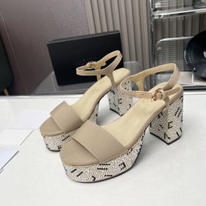 2023 women high heel sandals fashion designer dresses flipflop elegant mature Ladies Rhinestone thick with sandals