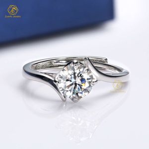 Atacado redondo corte brilhante moissanite circular 1.0ct anel de diamante de noivado 18k anel de moissanite banhado a ouro branco
