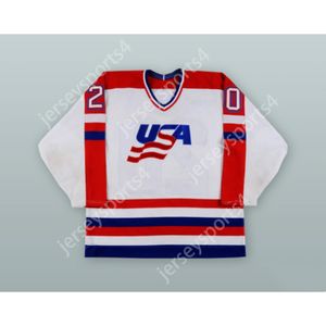 MAGLIA HOCKEY BIANCA SQUADRA NAZIONALE ALLEN BOURBEAU 20 USA NUOVA cucitura superiore S-M-L-XL-XXL-3XL-4XL-5XL-6XL