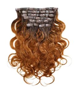 Celebrity stunning brown balayage wavy seamless clip in human hair extension 7piece instantly transform your locks 100g