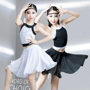 Stage Wear Girls Latin Dance Skirt Children's Competition Dress Black And White Medium Training Children