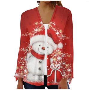 Jaquetas femininas moda solta casual natal impresso manga comprida botão para baixo camisa cardigan topo