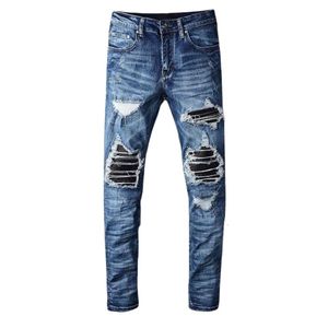 Jeans firmati Amirs Jeans da uomo di alta qualità Stack Jeans Jeans viola da uomo Strappati per tendenza Pantaloni vintage di marca Pantaloni skinny slim pieghevoli da uomo