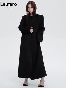 Women's Wool Blends Lautaro Autumn Winter Long Loose Casual Black Moft Woolen Coat Women Stylish Luxury Designer Ouerwear Korean Fashion 231208