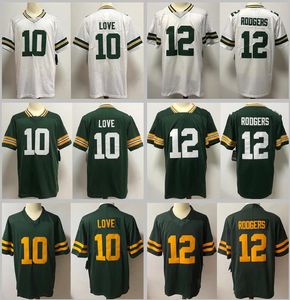 10 Love Stitched Football Jerseys 12 Aaron Rodgers Homens Mulheres Juventude S-3XL Verde Branco Home Away Jersey