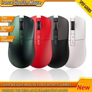 Möss Spot Ironcat HPC01M Mus Mute Gamer Tri Mode Mouse Bluetooth Wireless 2.4G Wired E-Sport Accessory for Computer Man Mice Gift 231208