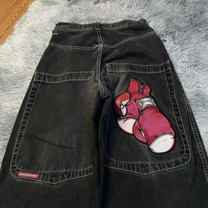 Jeans da donna JNCO Jeans Y2K Streetwear Hip Hop Guantoni da boxe Grafica Jeans larghi Pantaloni neri Uomo Donna Harajuku Goth Pantaloni larghi a vita alta 231208