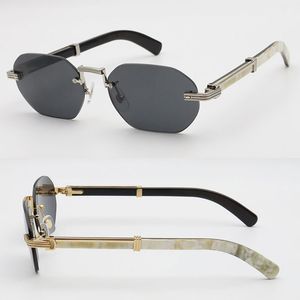 Luxuriöse randlose Herren-Sonnenbrille, große rechteckige Designer-Brille 0377, original schwarz-weißes Büffelhorn-Sonnenbrillengestell für Damen, Lentes de Sol, Größe 58–21–145 mm