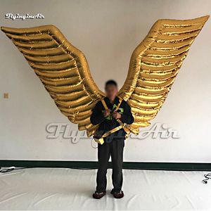Удивительный роскошный взрослый носимый золотой надувной костюм с крыльями ангела для прогулочного парада для шоу