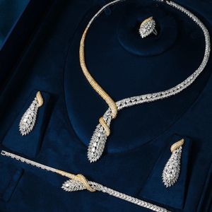Conjuntos de jóias de casamento Tirim Dubai Luxo elegante colar de noiva conjunto para mulheres zircônia cúbica para noivas acessórios festa jóias 231208