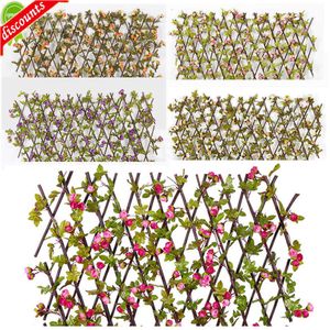 Upgrade Artificial Rose Flower Garden Privacy Fence Wall Leaf Wood Telescopic Expanding Trellis Vine Climbing Frame Gardening Home Decor