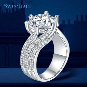 Com pedras laterais Sweetrain 5 11MM anel de moissanite para mulheres 925 prata D cor VVS1 diamante noivado aliança de casamento joias de luxo com GRA YQ231209