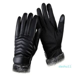 Перчатки из искусственной кожи, мужские зимние перчатки с сенсорным экраном, бархатные, толстые, теплые, водонепроницаемые, для холодной езды на открытом мотоцикле