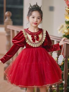 Chane2023 High End Kids Clothes Girls 'Wine Red Dress Designer Closes Christmas Dress Christmas Gifter Party Dress Simbakidsサイズ100-150cm