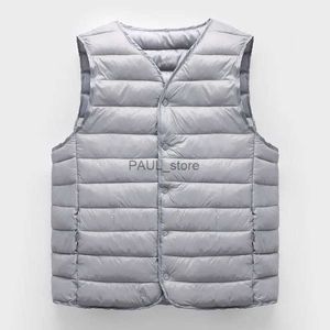 Herren Daunenparkas 2023 Herbst Winter Männer Warme Weste Jacke Männlich Ultraleicht V-Ausschnitt Ärmellos Knopf Packbar Warm Daunen Baumwolle Liner WesteL231209