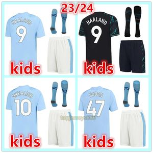 2023 2024 Man CITY Fußballtrikots Kinderfußballtrikots Socken HAALAND GREALISH DE BRUYNE FODEN 23 24 Kind Heim Auswärts Drittes Fußballtrikot Hemd Camisetas Maillot