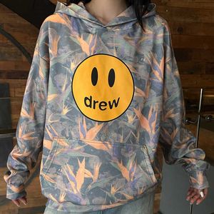 Women's Hoodies Sweatshirts 23 Autumn/winter Drew Smiling Face Letter Print Full Print Paradise Bird Hooded Hoodie Youth Hong Kong Trendy Hoodie