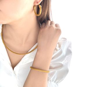 Stainless steel collar earrings bracelet set fashion simple geometric mesh texture jewelry Europe and online celebrity jewelry