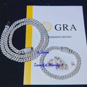 Pass Diamond Tester 925 Srebrny kubański naszyjnik Link Out 6,5 mm 1 Rząd Hip Hop VVS MOISSANITE Cuban Link Łańcuch