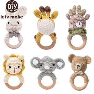 Teethers Toys 5PC Baby Teether Music Rattles for Baby Crochet Rattle Animal Wooden Ring Babies Gym Montessori Children's Toys Wholesale Gifts 231208