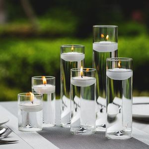 Hög Glass Hurricane Pelar Candle Holders Bröllopsfest Dekorativ glascylinder Vase Ljusstak för flytande ljus