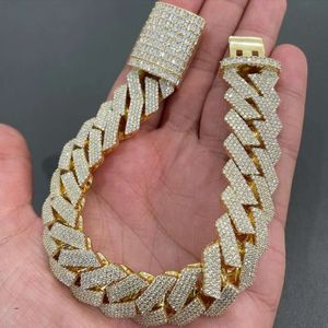 20 mm bredd Anpassad isad smycken Byst ner Moissanite Cuban Chain Link Armband