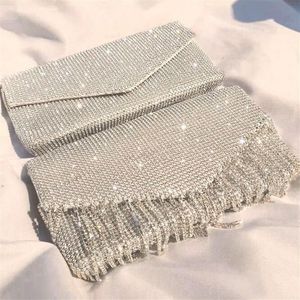 Clutch Bag silver diamant kuvert kvinnor kväll brud bröllop handväska designkedja tofs axel260w