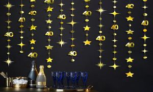 Украшение для вечеринки, золотой баннер на 40-й день рождения, украшения с номером 40, круглые точки, мерцающие звездные гирлянды, подвесной фон для годовалого возраста3809454
