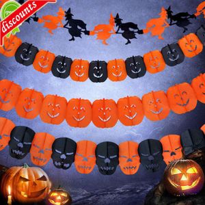 Upgrade-Halloween-Party-Papierbanner, Partydekorationen, Halloween-Hängegirlande, Wimpelkette, Fledermaus, Kürbisgeister, Spinnen-Horror-Requisiten