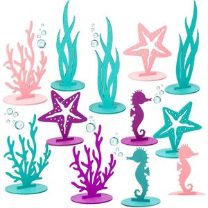 Banyo oyuncakları 20pcs denizkızı doğum günü dekorasyonu keçe masa merkezi süsleme okyanus temalı küçük parti bebek duş malzemeleri 221118 damla d dhfzn