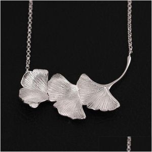 Charms Authentic 925 Sterling Sier Three Piece Leaf Pendant Halsband för kvinnor Enkel retro fina smycken Vind lämnar halsband släpp de dhrqd