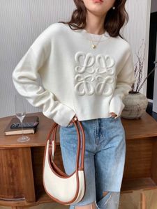 Suéteres femininos Luojia 2023 outono e inverno novo alto luxo indústria pesada padrão 3d moda versátil lã manga comprida camisa de malha feminina