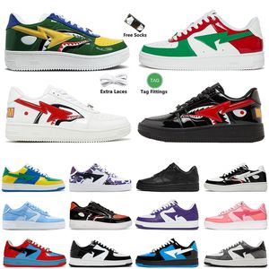 Shark Patent Leather Moda Mulheres Mens Casual Designer Sapatos Bapesstas Sk8 Sta Preto Branco Rosa Camuflagem Skateboarding Jogging Andando Sapatilhas Treinadores