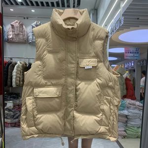 Mulheres coletes inverno moda pato para baixo jaqueta feminina solta quente sem mangas casaco senhoras casual neve parkas suporte collor colete 231208