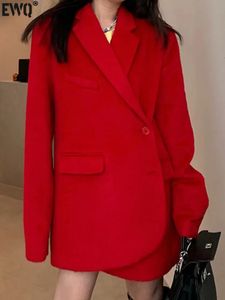 Ternos femininos blazers ewq vermelho blazer entalhado único breasted casacos longos ol escritório senhora terno jaqueta outono inverno lindas roupas femininas 23a491 231208